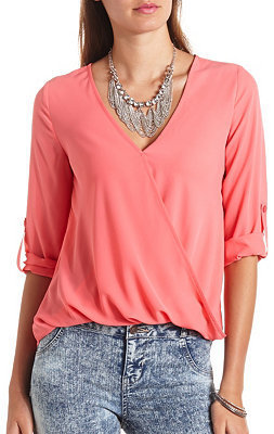 Charlotte Russe Draping Tab Sleeve Wrap Top