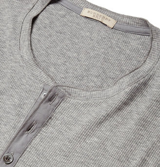 Burberry Ribbed Melange Cotton and Wool-Blend Henley T-Shirt