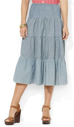 Lauren Ralph Lauren Striped Chambray Tiered Skirt