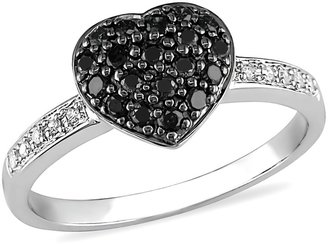 Ice.com 2684 1/3 CT Black and White  Diamond TW Heart Ring 10k White Gold GHI I2;I3