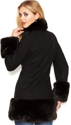 GUESS Stand-Collar Faux-Fur Trim Coat