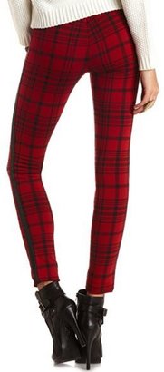 Charlotte Russe Faux Leather-Striped Plaid Skinny Pants