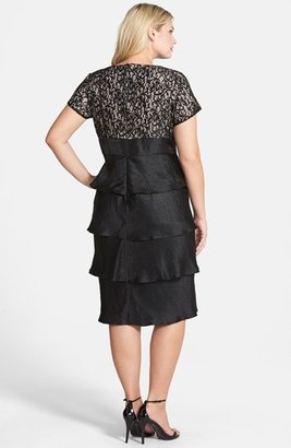 London Times Lace & Hammered Satin Tiered Dress (Plus Size)