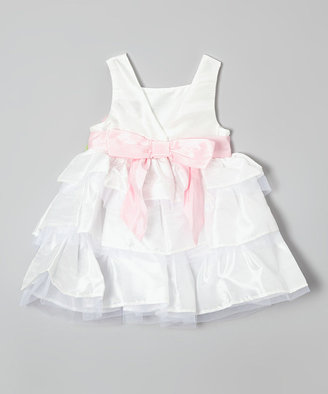 Mud Pie Cream & Pink Tiered Sash Dress - Infant, Toddler & Girls