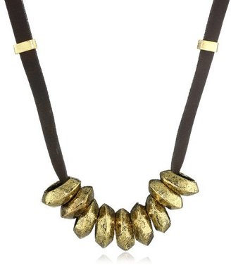 Citrine by the Stones Small Facette on Brown Leather Necklace