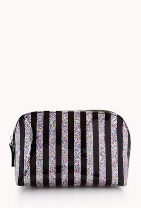 Forever 21 LOVE & BEAUTY Small Glittered Stripe Cosmetic Bag
