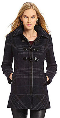 GUESS Plaid Wool-Blend Duffle Coat