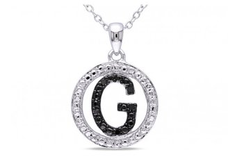Ice 0.05 CT Black Diamond Initial "G" Silver and Black Rhodium Pendant Necklace