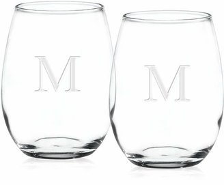 Culver Monogram Stemless Wine Glasses, Set of 2