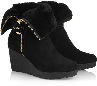 MICHAEL Michael Kors Lizzie shearling-lined suede wedge boots