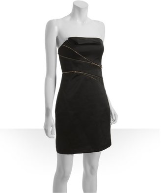 ABS by Allen Schwartz black sateen zip detail strapless dress