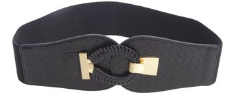 Fashion Focus Black Leather Woven Hook-And-Eye Waist Belt