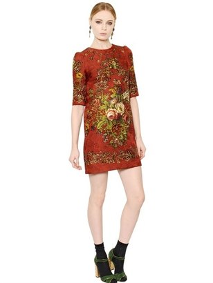 Dolce & Gabbana Keys & Floral Silk Blend Brocade Dress