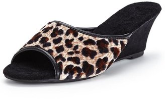 Dunlop Open Toe Leopard Mule Wedge Slippers