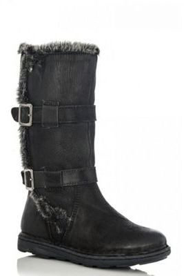 Quiz Black Leather Fur Lined Boots