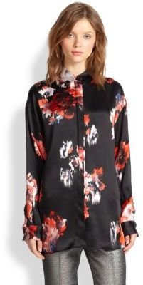 MSGM Floral-Print Silk Satin Shirt