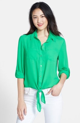 Chaus Tie Front Roll Sleeve Blouse