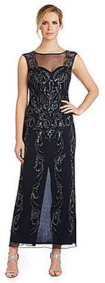 Patra Scroll-Beaded Illusion Gown