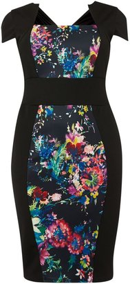 House of Fraser Lipstick Boutique Cap Sleeved Print Panel Bodycon Dress