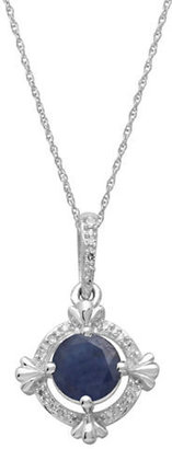 Lord & Taylor 14Kt. White Gold, Sapphire & Diamond Pendant Necklace