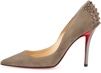 Christian Louboutin Zappa Suede Spiked Red Sole Pump, Cendre/Gunmetal