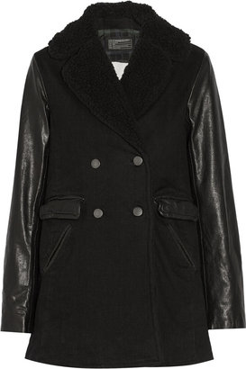 Current/Elliott The Longline leather-sleeved cotton-blend peacoat