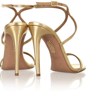 Aquazzura Cannes chain-trimmed mirrored-leather sandals