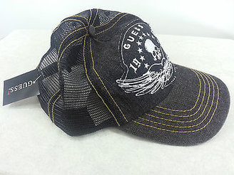GUESS NWT Black 1981 Skull Wings Baseball Mesh Cap Hat Biker Rock Logo One Size