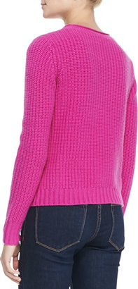 Autumn Cashmere Shaker-Stitch Zipper-Hem Cashmere Sweater, Fiesta