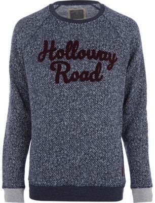 River Island Navy Holloway Road print sweater