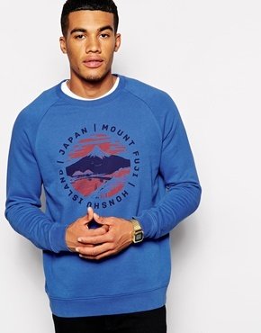 ASOS Sweatshirt With Mountain Print - Blue