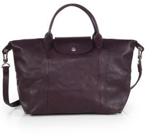 Longchamp Le Pliage Cuir Medium Top Handle Bag