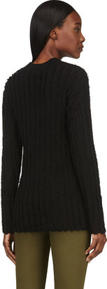 Alexander Wang T by Black Merino Frayed Stripe V-Neck Sweater