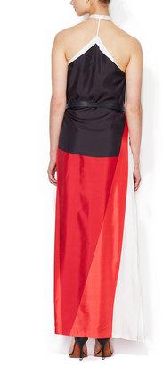 Martin Grant Silk Colorblocked Belted Gown