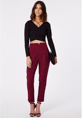 Missguided Marilyn High Waist Tailored Trouser Oxblood