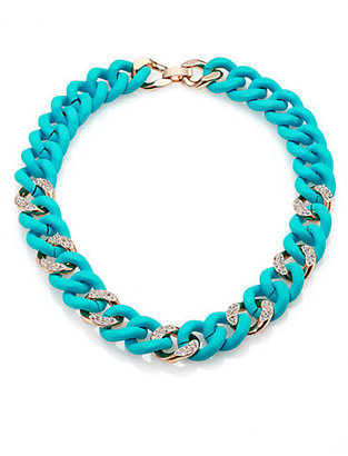 ABS by Allen Schwartz Silicone Pave Chain-Link Necklace/Blue