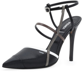 Fendi Point-Toe Colorblock Sandal, Black/White