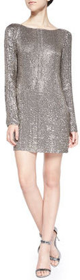 Haute Hippie Long-Sleeve Short Dress with Crystals