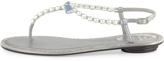 Rene Caovilla Pearly & Crystal Flat Thong Sandal, Silver