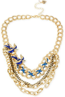 Betsey Johnson Gold-Tone Blue Bird Multi-Row Necklace