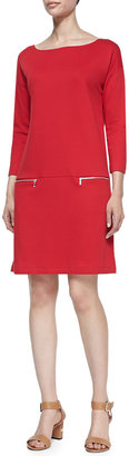 Joan Vass Knit Zip-Pocket Shift Dress