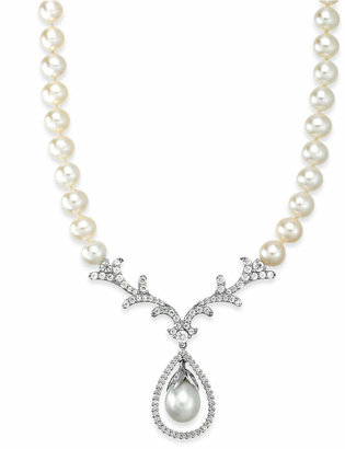 Arabella Bridal Cultured Freshwater Pearl (8mm) and Swarovski Zirconia Necklace in Sterling Silver