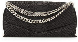 Milly Collins Python-Embossed Suede Clutch Bag, Black