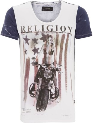 Religion Men's Girl on motorbike graphic t shirt