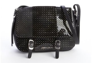 Jimmy Choo black mixed leather perforated quilted small 'Becka Biker' bag