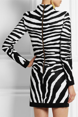 Balmain Zebra-patterned jacquard-jersey mini dress