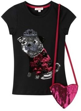 Bluezoo Girl's black sequin pug t-shirt and bag set