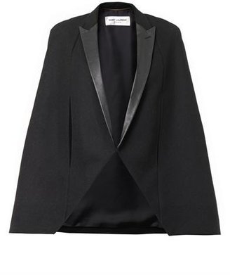 Saint Laurent Leather-lapel wool cape