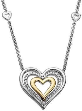 Lord & Taylor Diamond-Accented Heart in Sterling Silver with 14 Kt. Yellow Gold