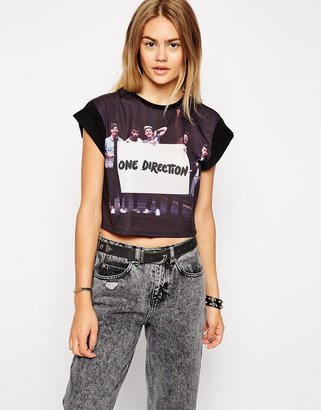 ASOS Cropped Boyfriend T-Shirt with One Direction - Black